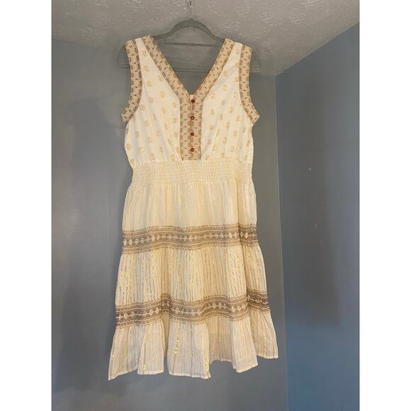 NAOO Boho 100% Cotton Dress Sz Medium Tiered Skirt Sleeveless Smocked Waist - Picture 1 of 6